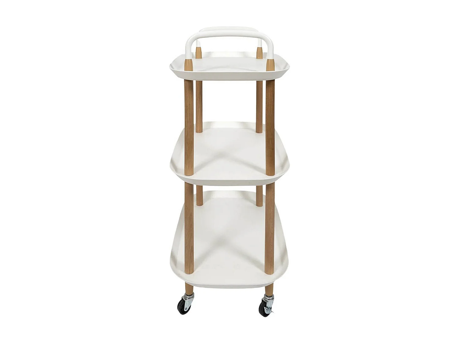 KALIO - Desserte sur roulettes en Métal imitation bois et Plateaux en Plastique Blancs