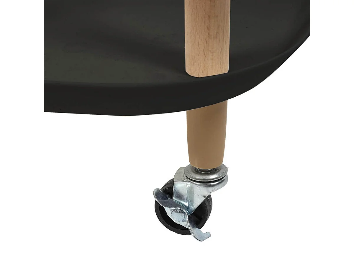 KALIO - Desserte sur roulettes en Métal imitation bois et Plateaux en Plastique Noirs