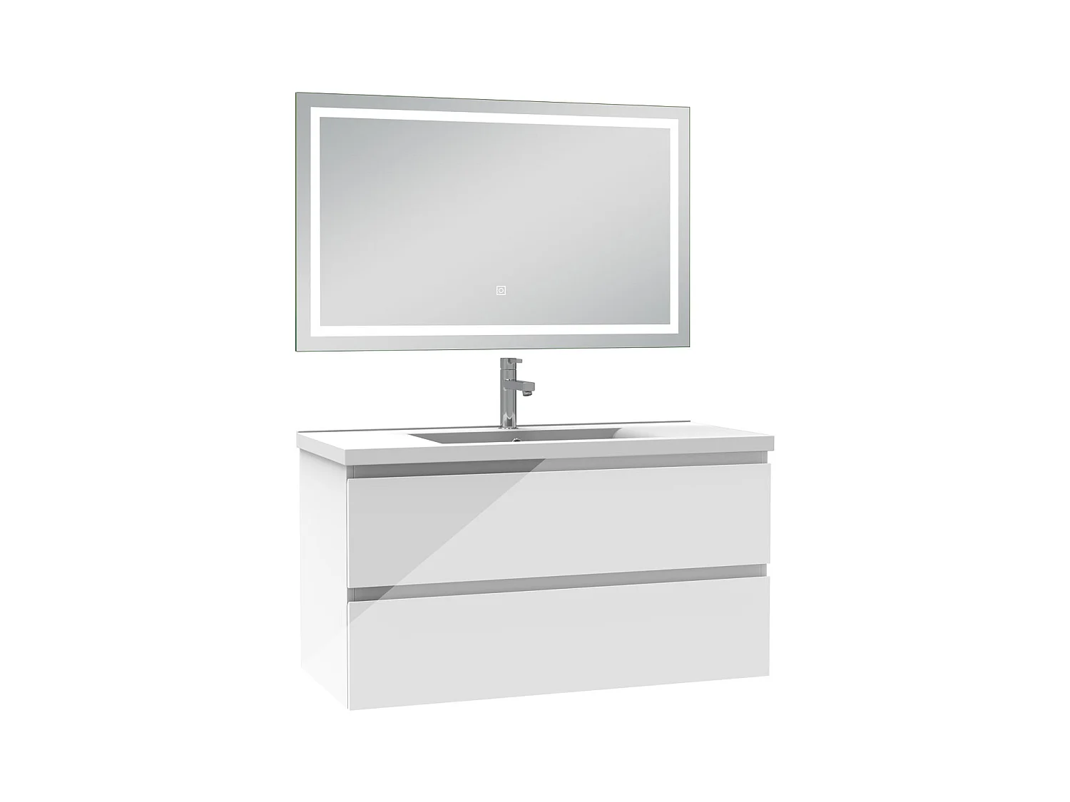 AICA Ensemble meubles salle de bains blanc 100cm,lavabo+miroir LED antibuée,dimmable+mémoire