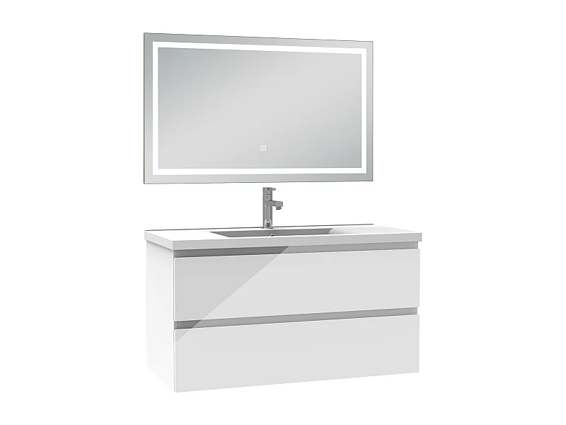 AICA Ensemble meubles salle de bains blanc 100cm,lavabo+miroir LED antibuée,dimmable+mémoire