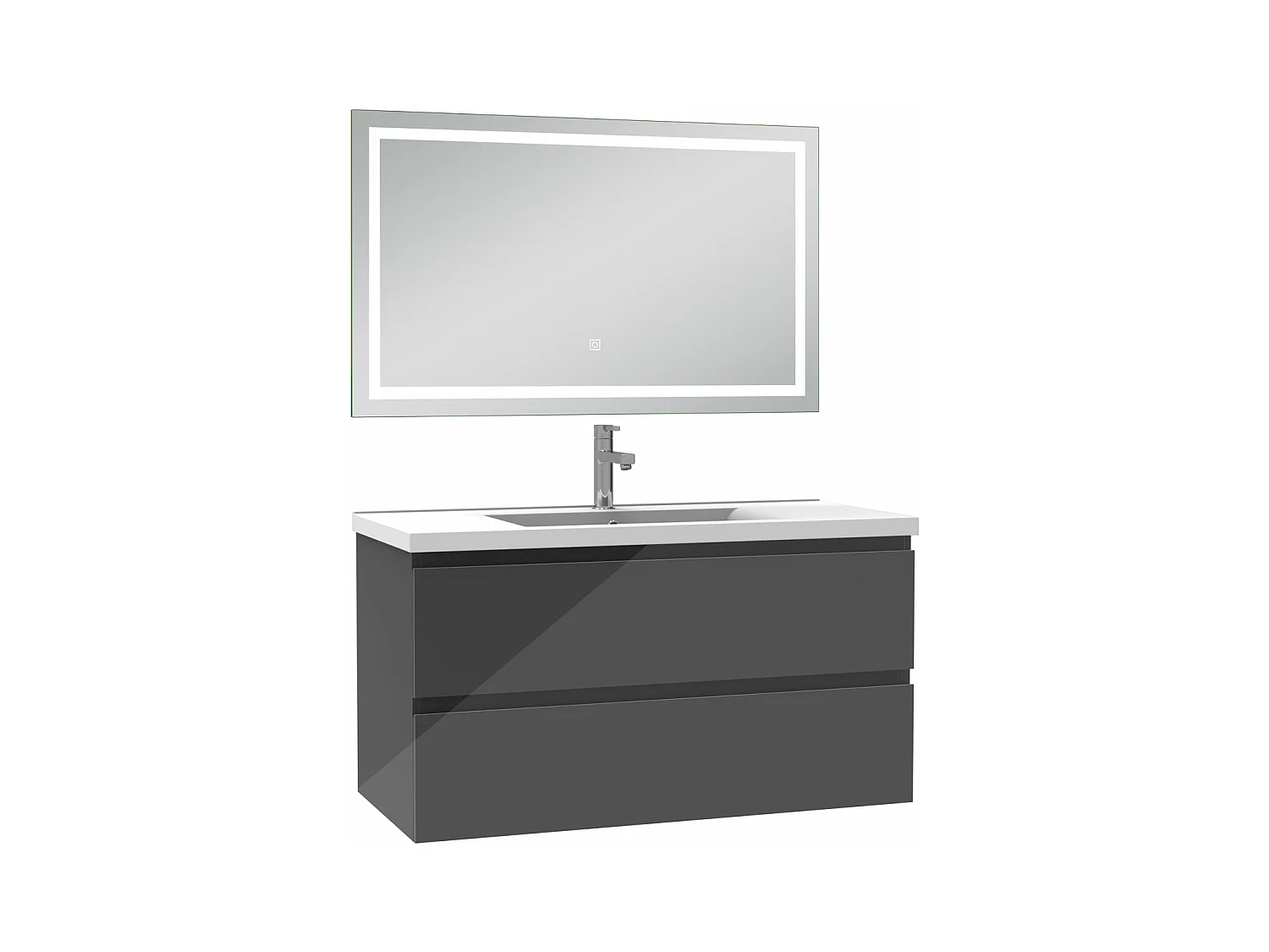 AICA Ensemble meubles salle de bains Anthracite 100cm,lavabo+miroir LED antibuée,3 couleurs dimmable+mémoire