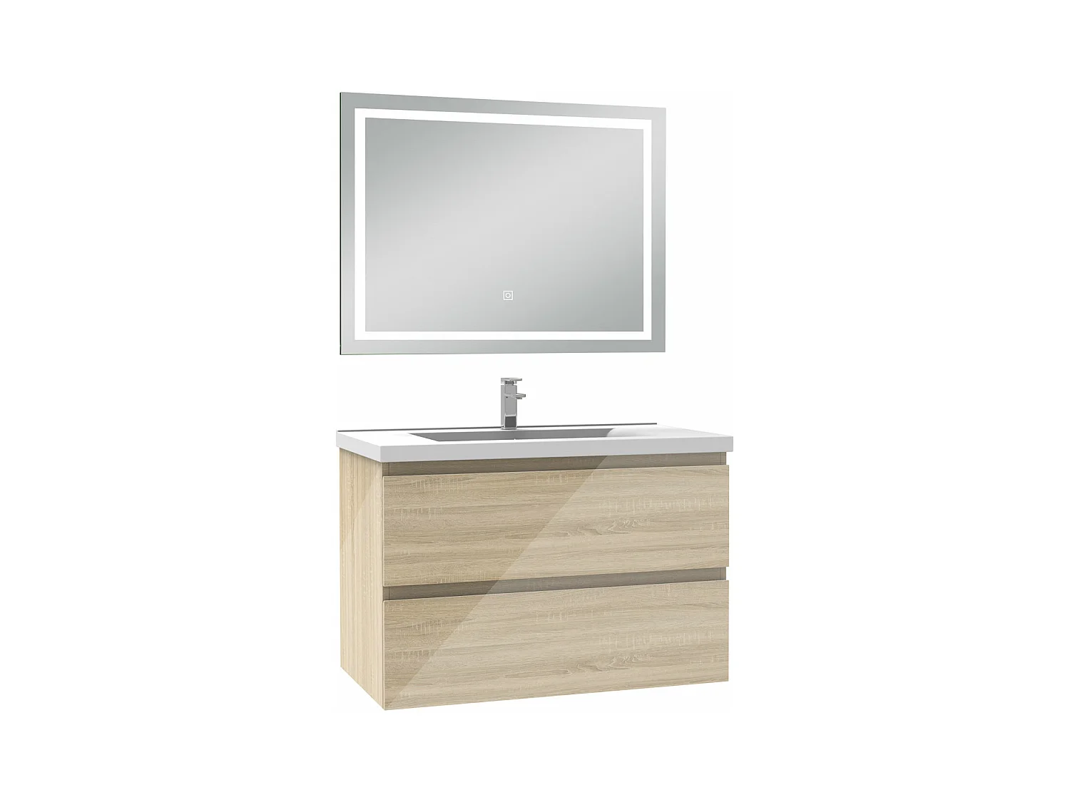 AICA Ensemble meubles salle de bain 80cm chêne avec vasque+miroir LED anti-buée,dimmable et mémoire