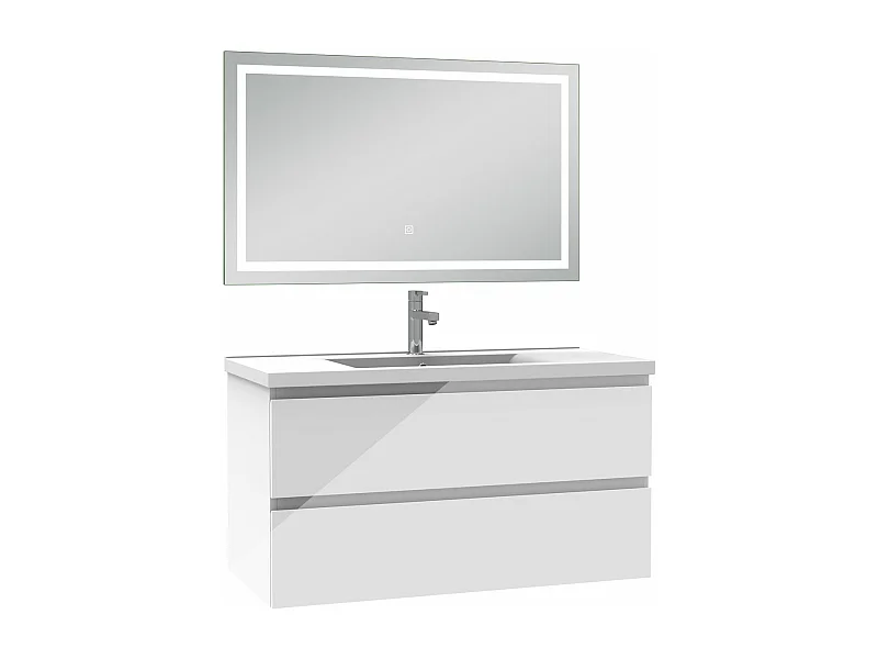 AICA Ensemble meubles salle de bains blanc 100cm,lavabo+miroir LED antibuée,3 couleurs dimmable+mémoire