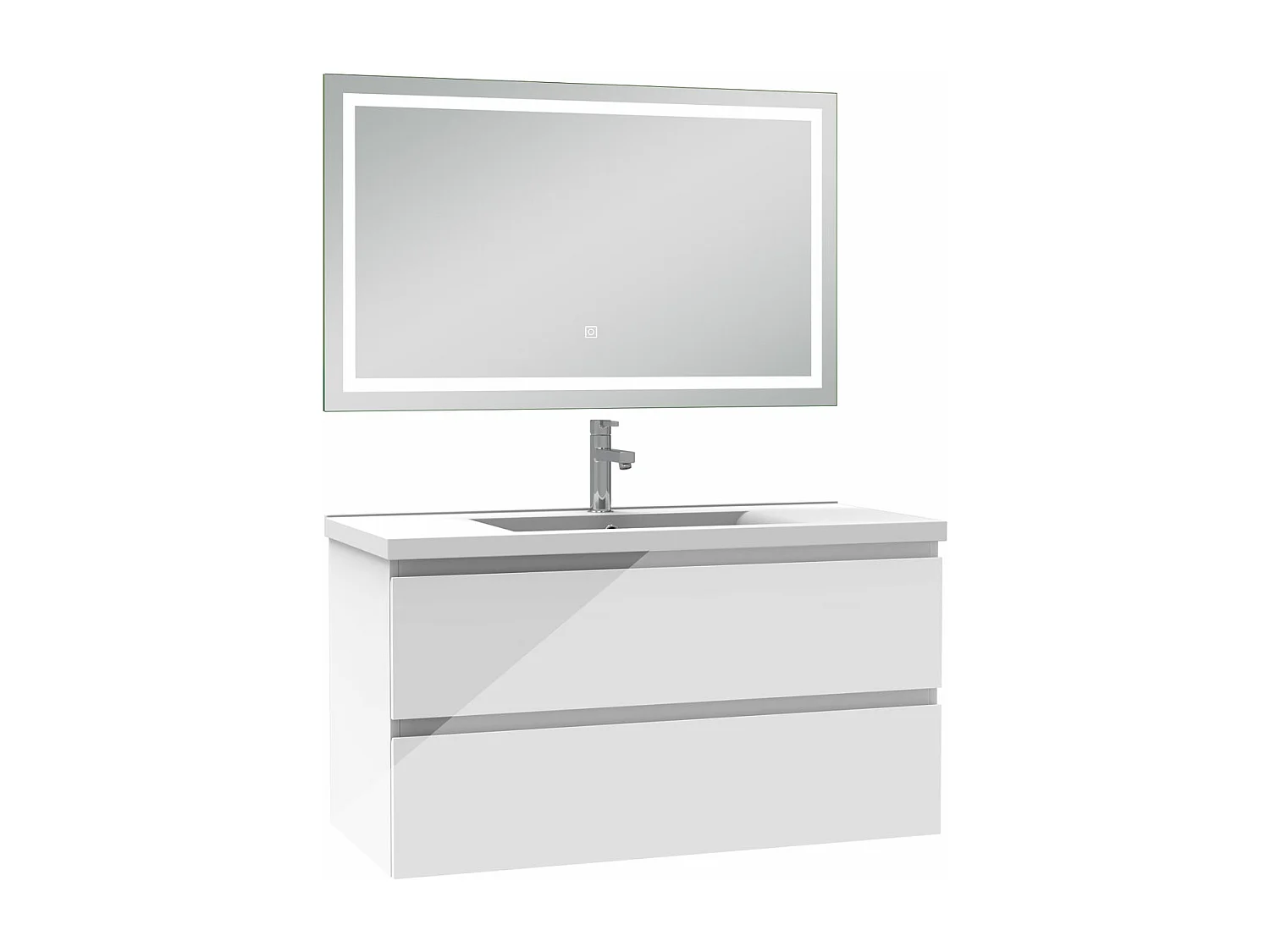 AICA Ensemble meubles salle de bains blanc 100cm,lavabo+miroir LED antibuée,3 couleurs dimmable+mémoire