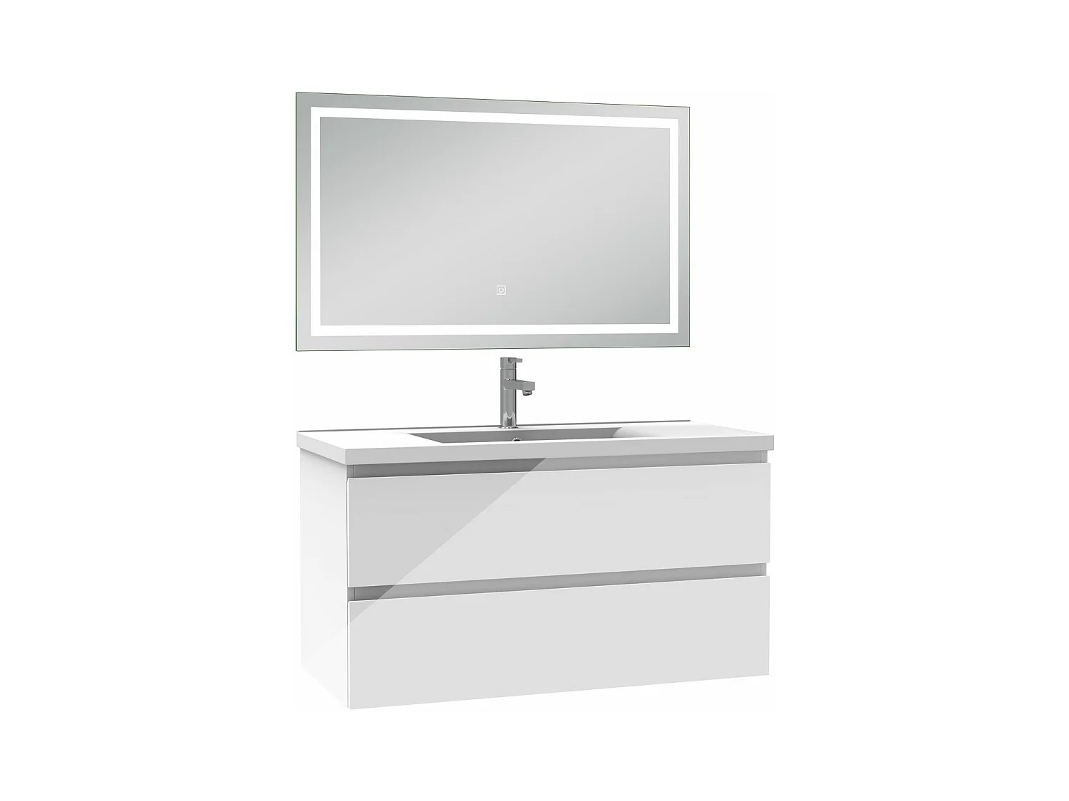 AICA Ensemble meubles salle de bains blanc 100cm,lavabo+miroir LED antibuée,3 couleurs dimmable+mémoire