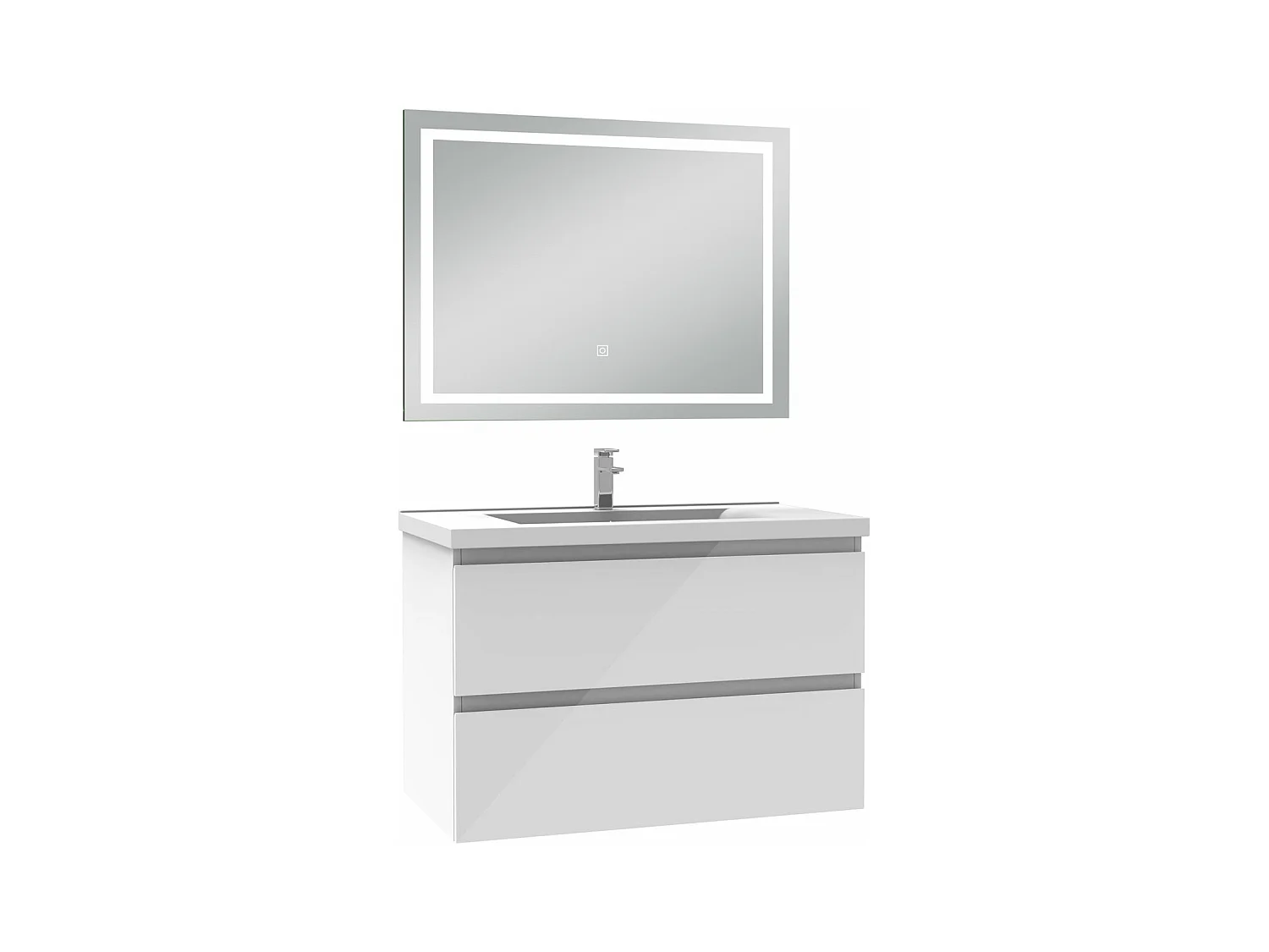 AICA Ensemble meubles salle de bain 80cm blanc avec vasque+miroir LED anti-buée,dimmable et mémoire
