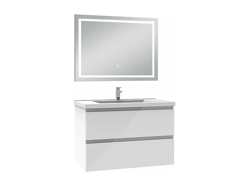 AICA Ensemble meubles salle de bain 80cm blanc avec vasque+miroir LED anti-buée,dimmable et mémoire