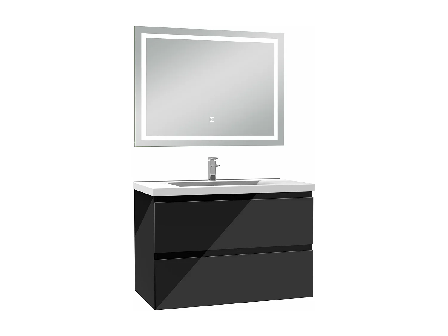 AICA Ensemble meubles salle de bain 80cm noir avec vasque+miroir LED anti-buée,dimmable et mémoire