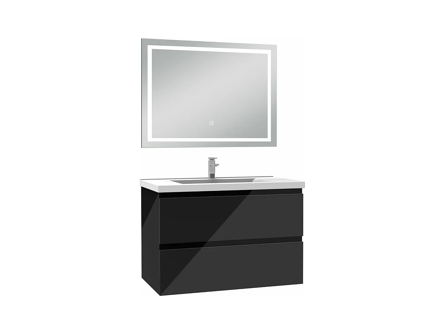 AICA Ensemble meubles salle de bain 80cm noir avec vasque+miroir LED anti-buée,dimmable et mémoire