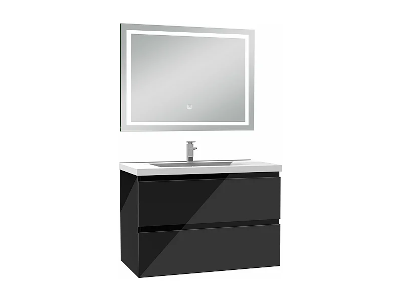 AICA Ensemble meubles salle de bain 80cm noir avec vasque+miroir LED anti-buée,dimmable et mémoire