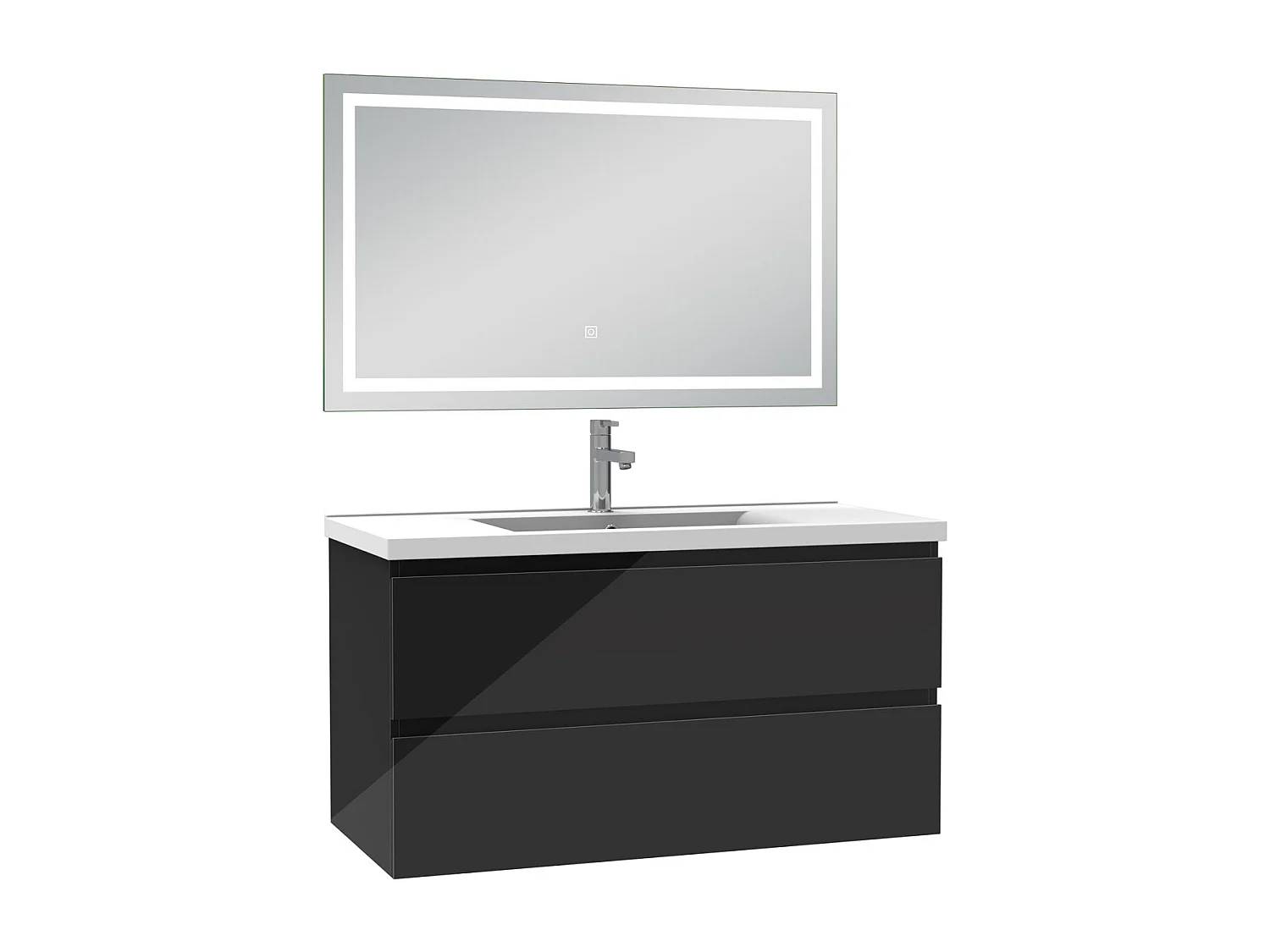 AICA Ensemble meubles salle de bains noir 100cm,lavabo+miroir LED antibuée,3 couleurs dimmable+mémoire