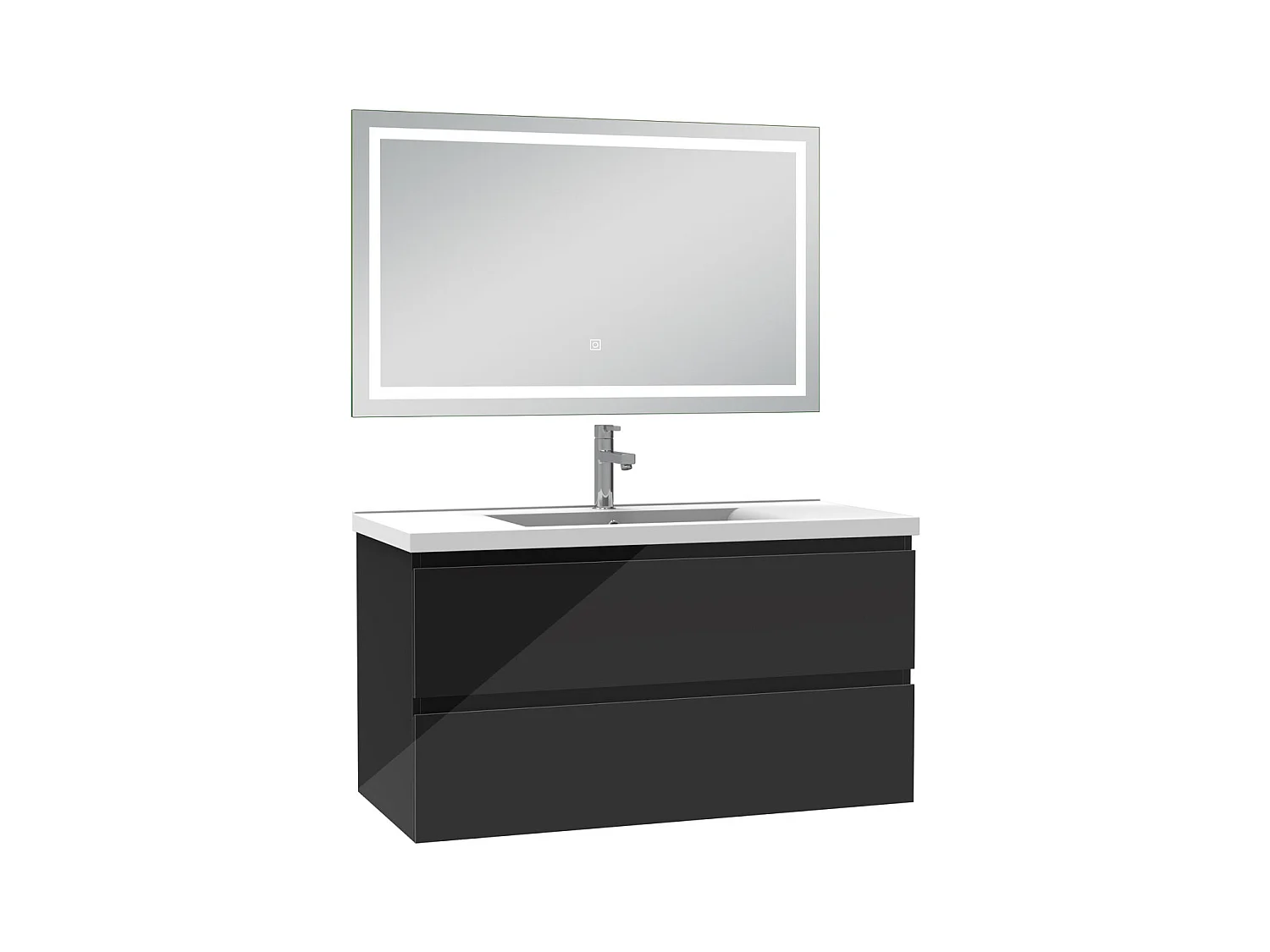 AICA Ensemble meubles salle de bains noir 100cm,lavabo+miroir LED antibuée,3 couleurs dimmable+mémoire
