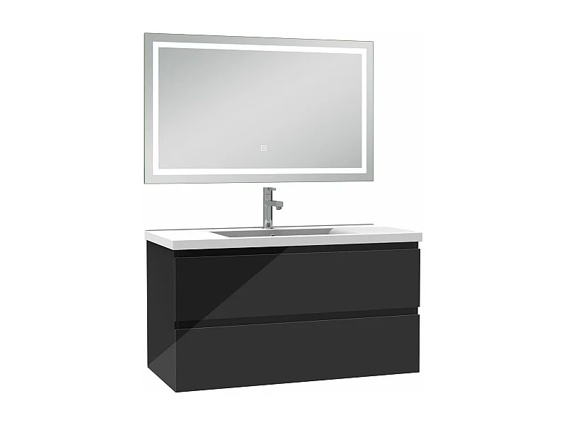 AICA Ensemble meubles salle de bains noir 100cm,lavabo+miroir LED antibuée,3 couleurs dimmable+mémoire