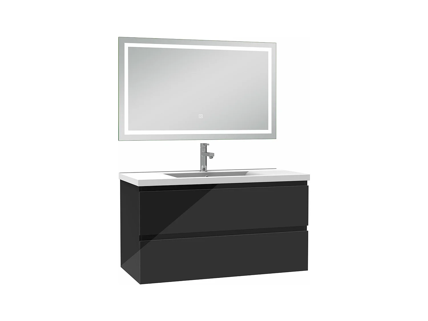 AICA Ensemble meubles salle de bains noir 100cm,lavabo+miroir LED antibuée,3 couleurs dimmable+mémoire