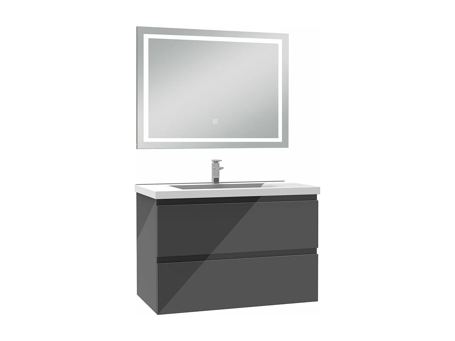 AICA Ensemble meubles salle de bains 80cm Anthracite avec vasque+miroir LED antibuée,3 couleurs dimmable+mémoire