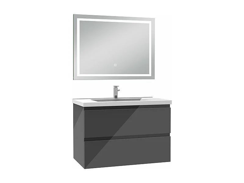 AICA Ensemble meubles salle de bains 80cm Anthracite avec vasque+miroir LED antibuée,3 couleurs dimmable+mémoire