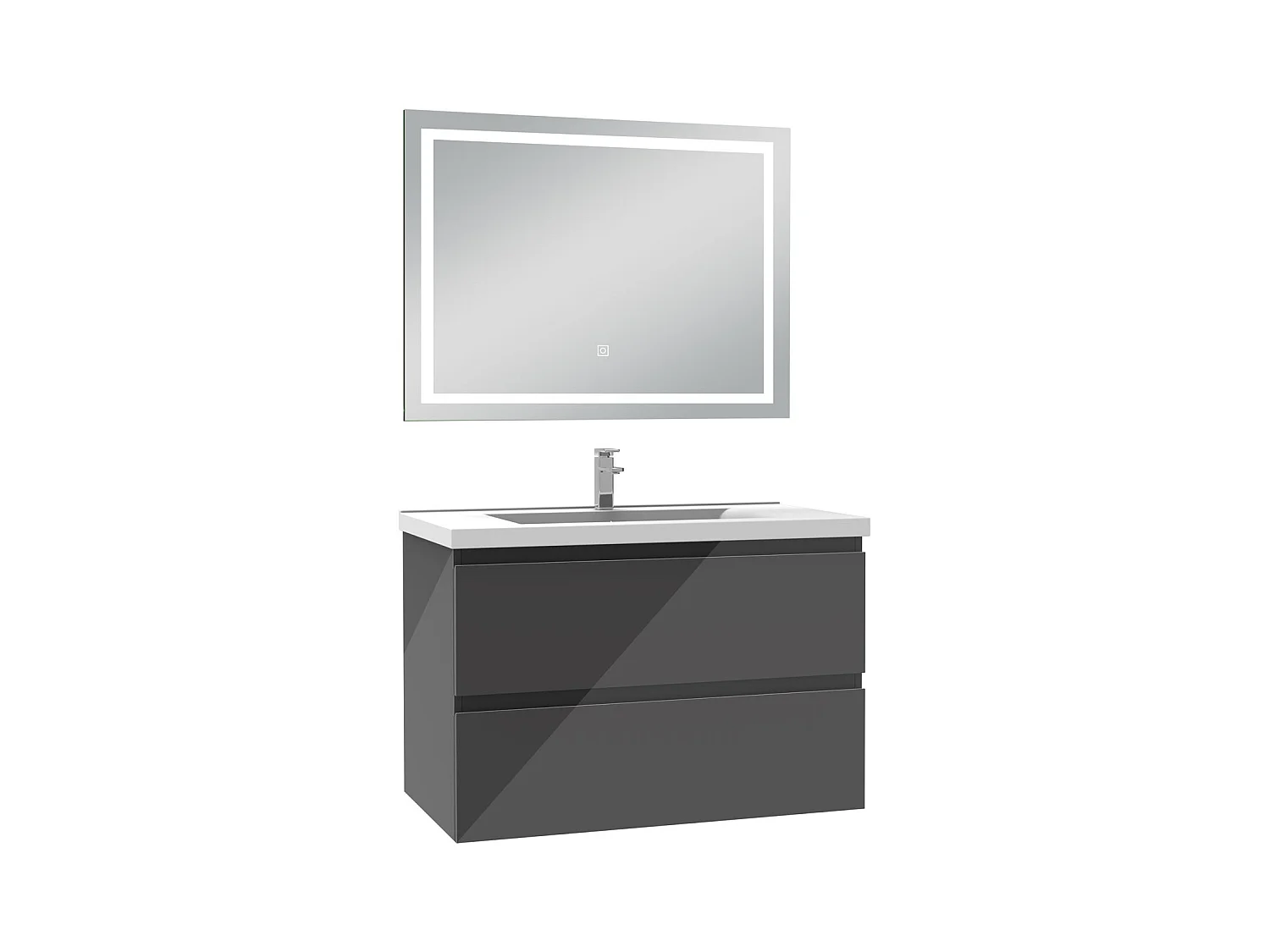 AICA Ensemble meubles salle de bain 80cm Anthracite avec vasque+miroir LED anti-buée,dimmable et mémoire