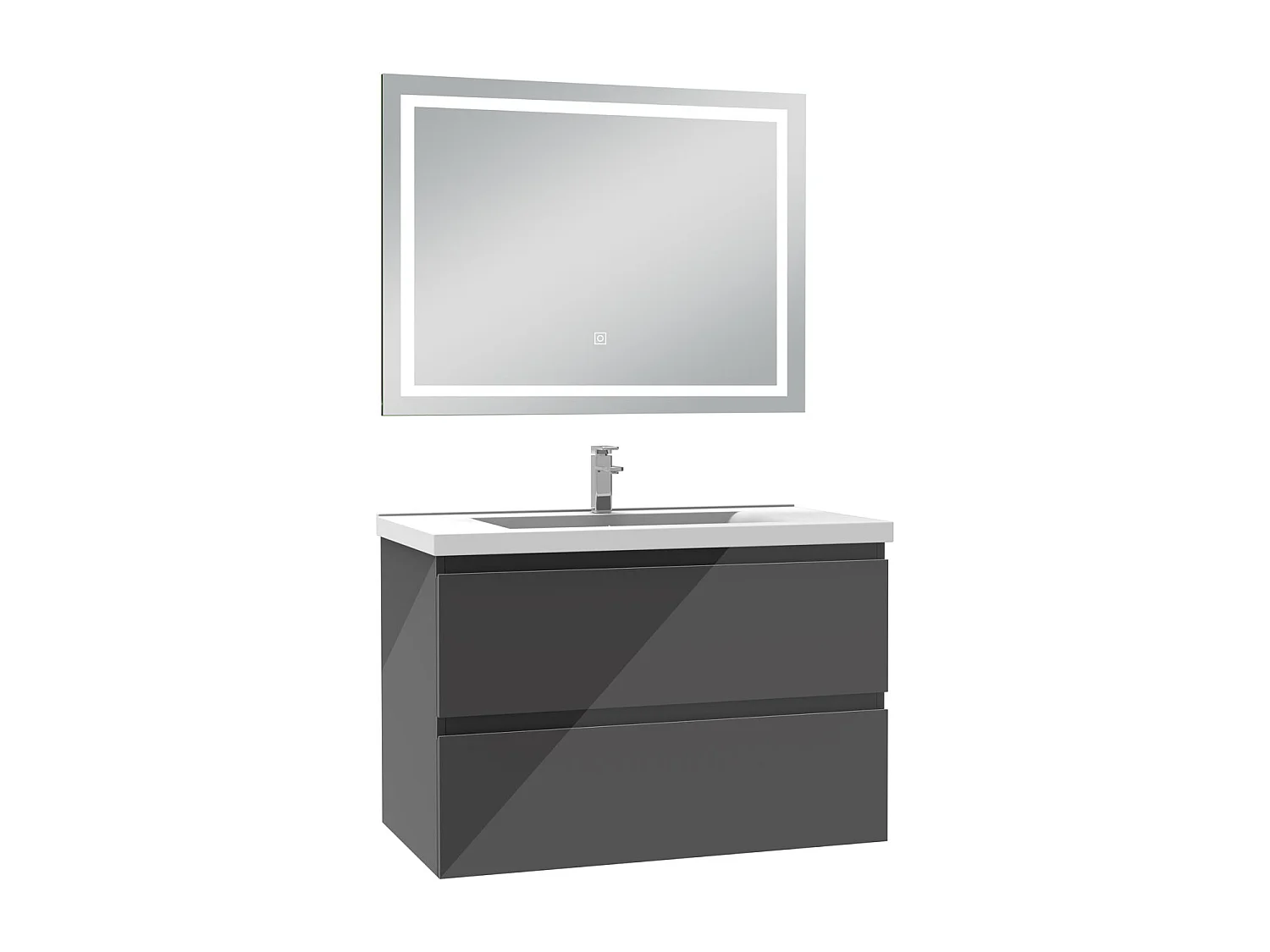 AICA Ensemble meubles salle de bain 80cm Anthracite avec vasque+miroir LED anti-buée,dimmable et mémoire