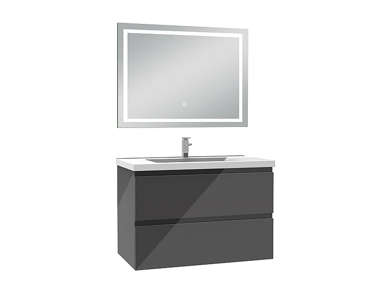 AICA Ensemble meubles salle de bain 80cm Anthracite avec vasque+miroir LED anti-buée,dimmable et mémoire