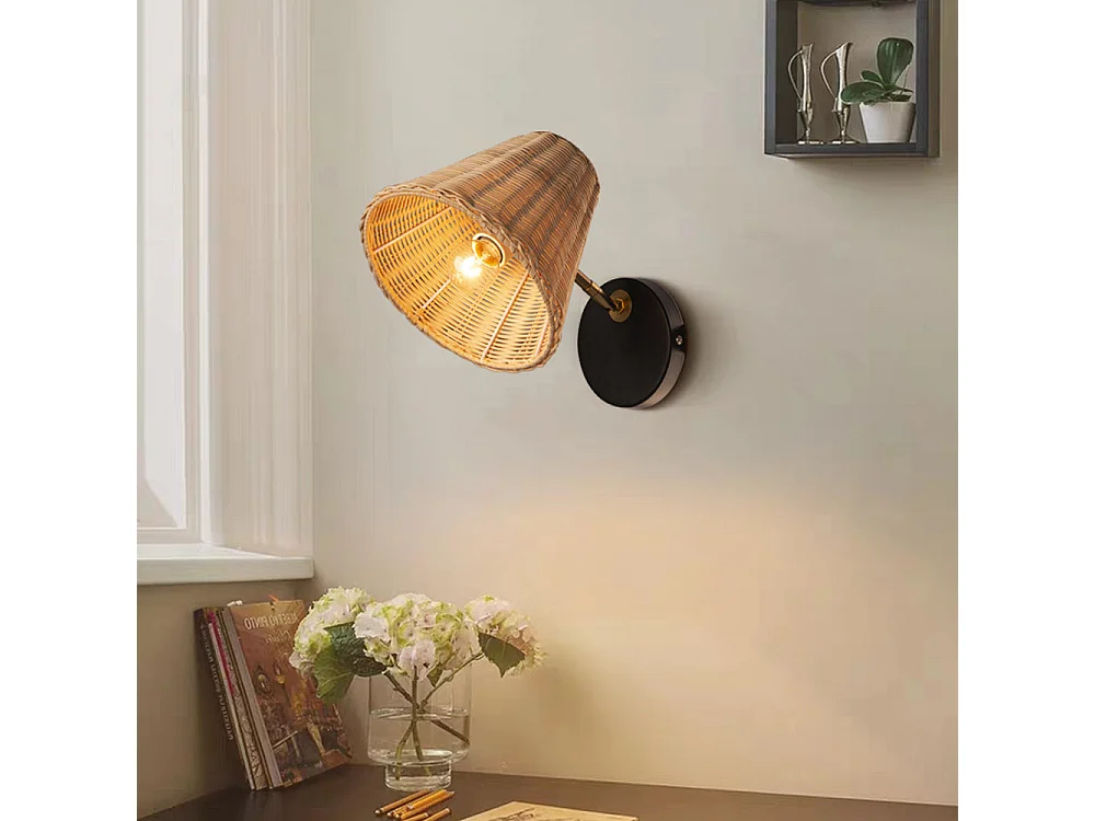 Applique murale interieur, lampe rotin d19cm x h24cm