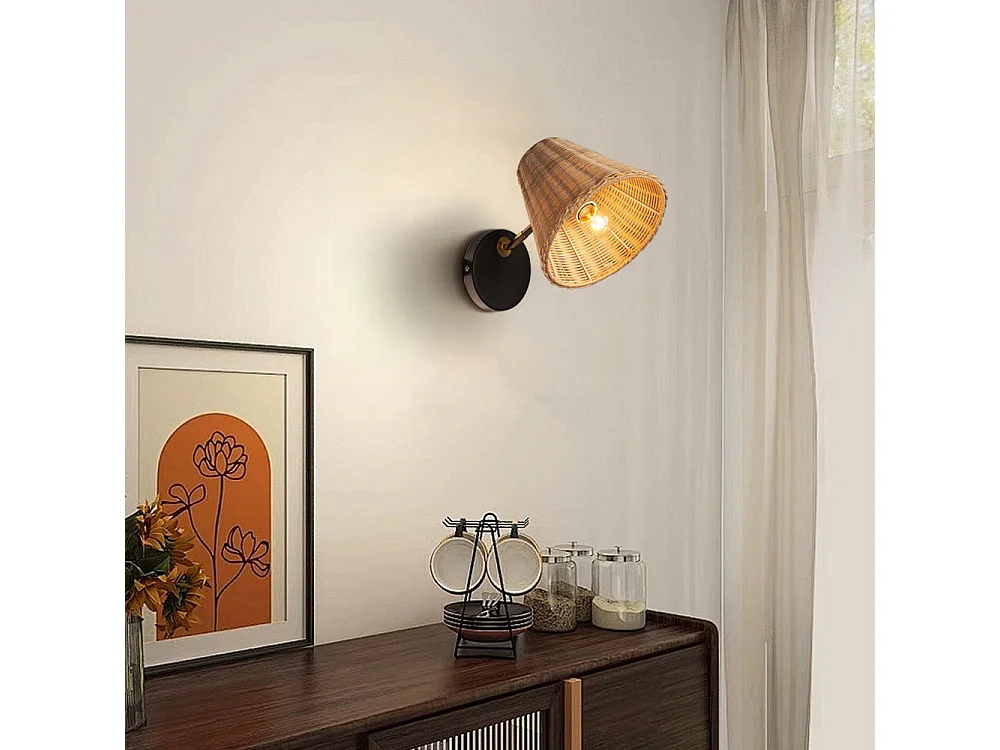 Applique murale interieur, lampe rotin d19cm x h24cm