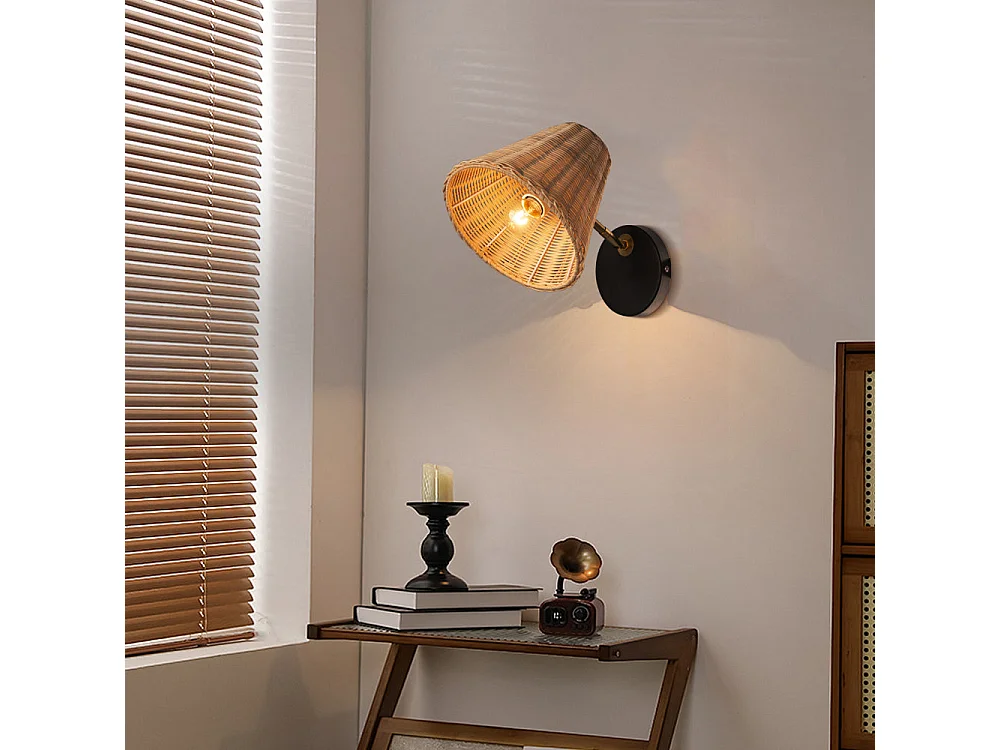 Applique murale interieur, lampe rotin d19cm x h24cm