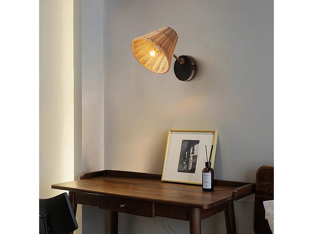 Applique murale interieur, lampe rotin d19cm x h24cm