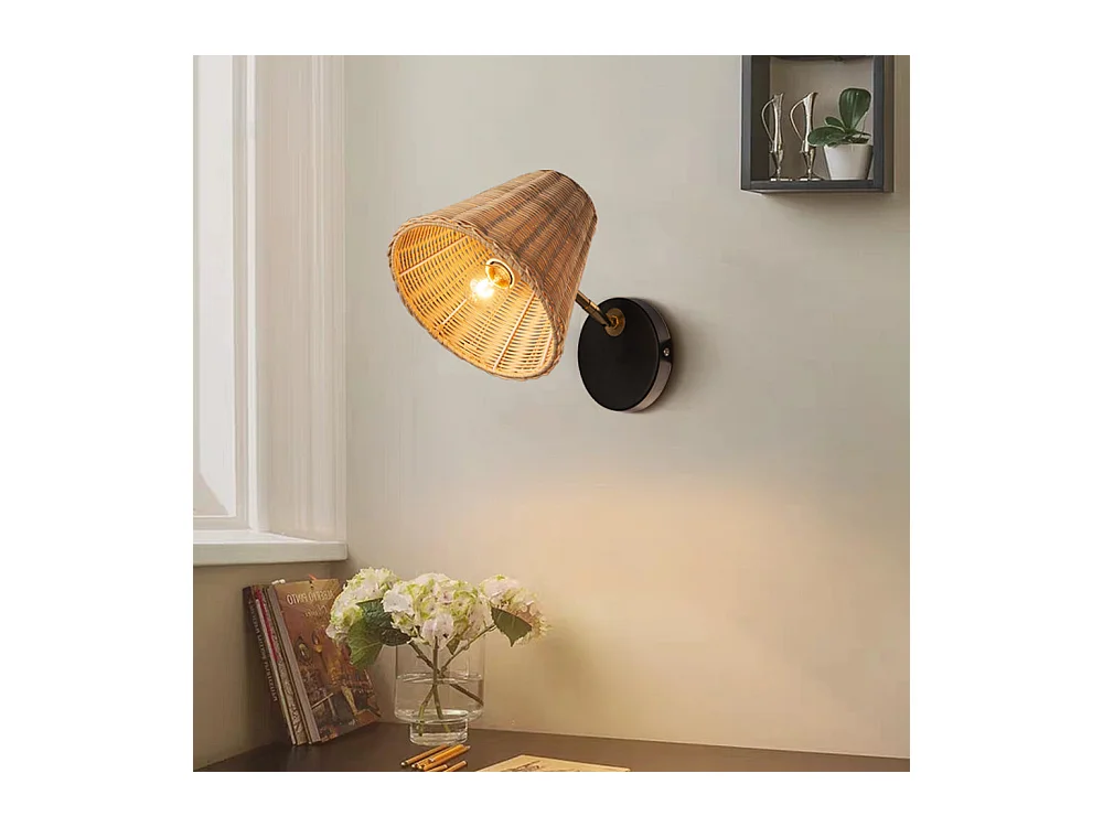 Applique murale interieur, lampe rotin d19cm x h24cm