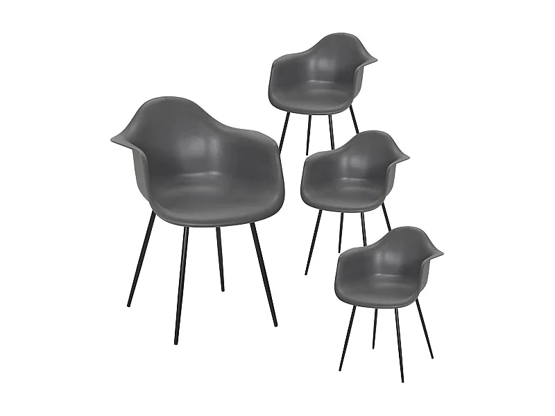 OMER - Lot de 4 Chaises Coque Accoudoirs Grises Piètement Métal