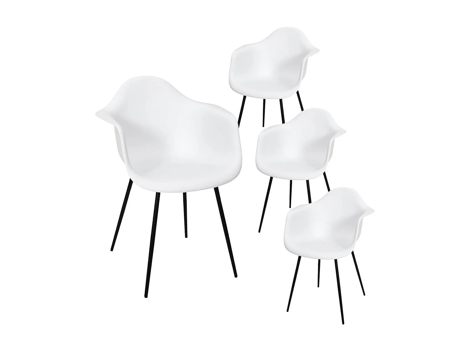 OMER - Lot de 4 Chaises Coque Accoudoirs Blanches Piètement Métal