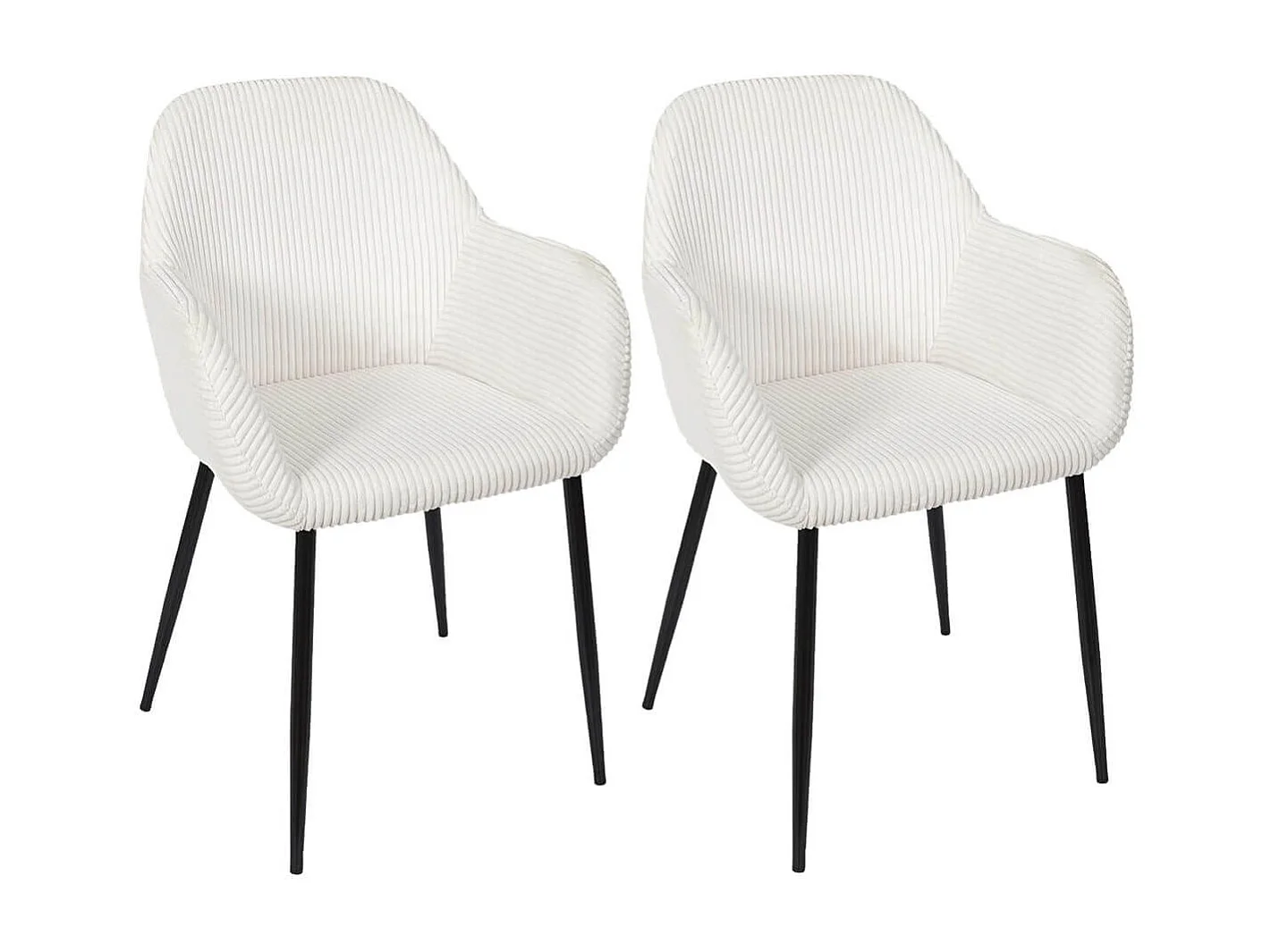 AMORY - Lot de 2 fauteuils de table en velours côtelé coloris crème