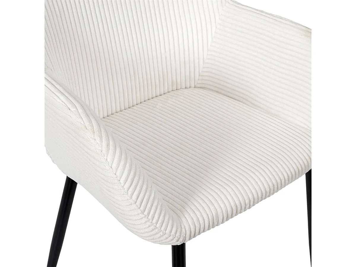 AMORY - Lot de 2 fauteuils de table en velours côtelé coloris crème