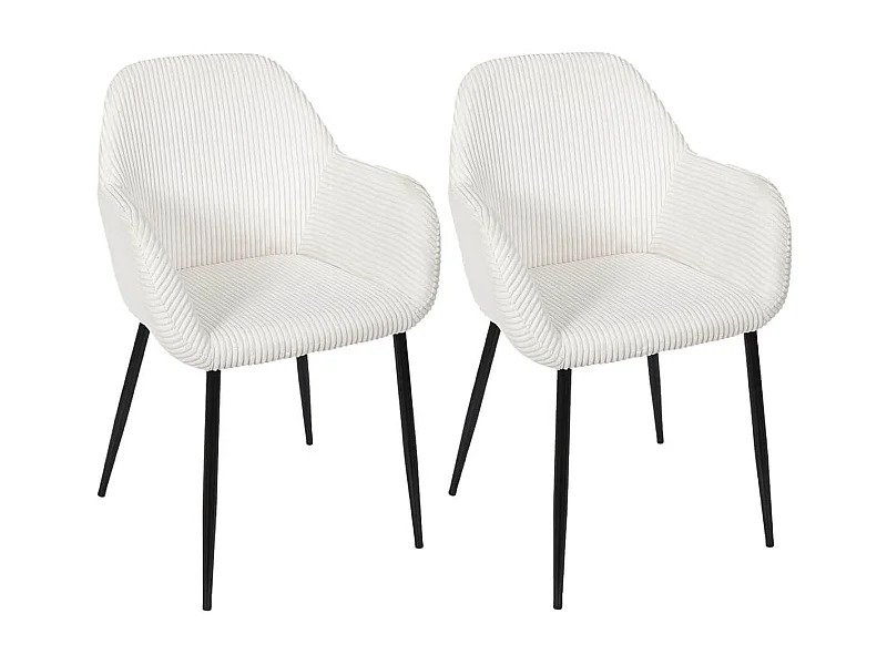 AMORY - Lot de 2 fauteuils de table en velours côtelé coloris crème