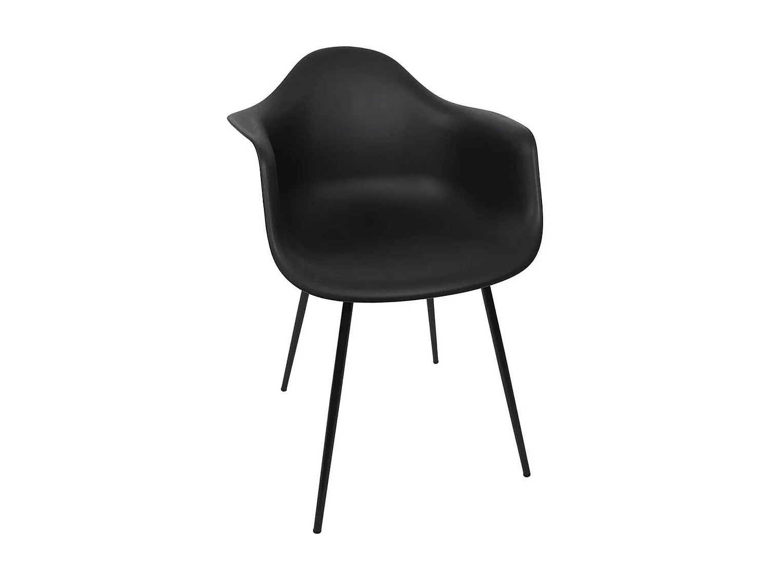 OMER - Lot de 4 Chaises Coque Accoudoirs Noires Piètement Métal