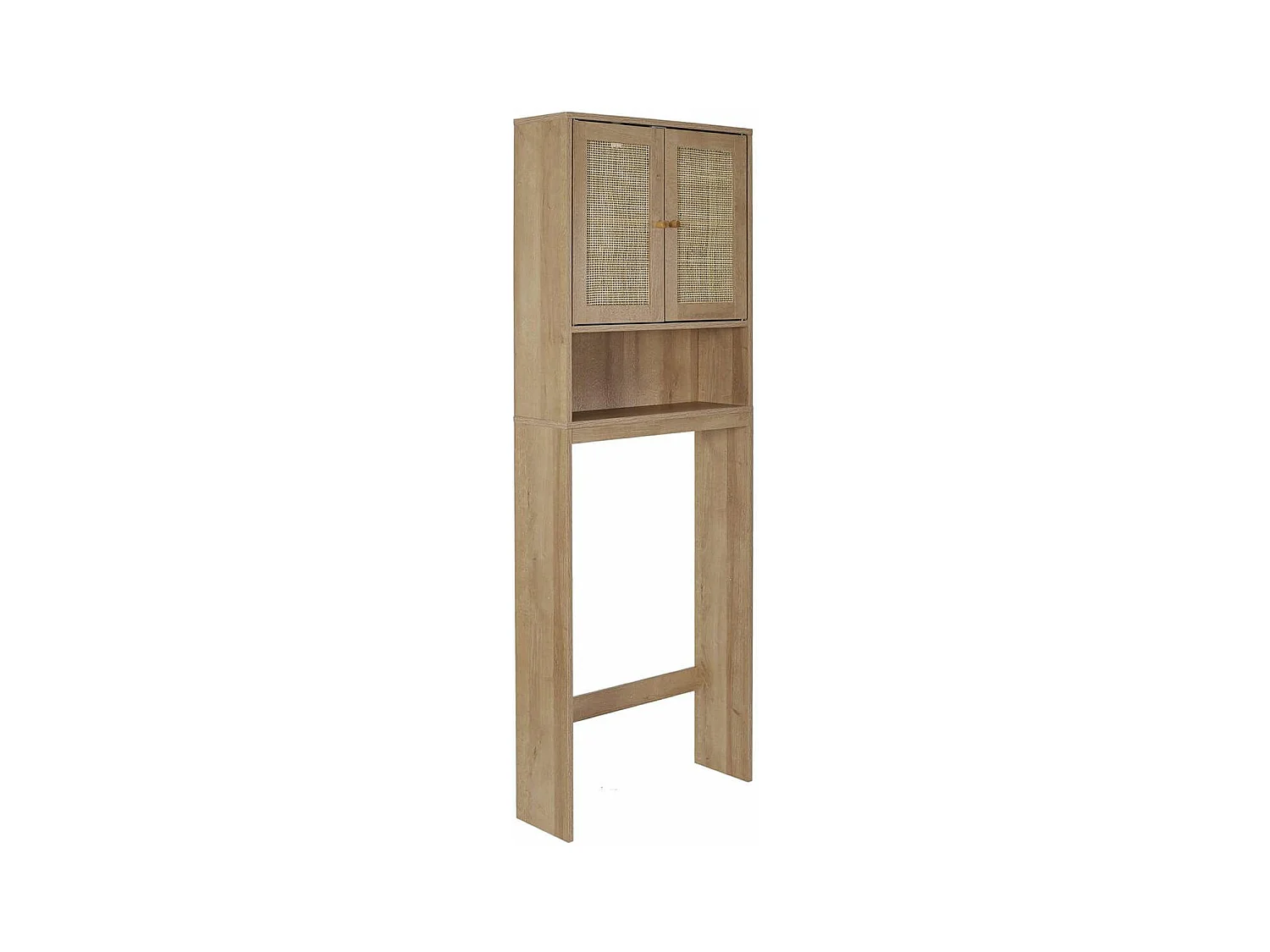 MAYA - Meuble pour Toilettes 2 Portes Effet Bois et Façades Rotin
