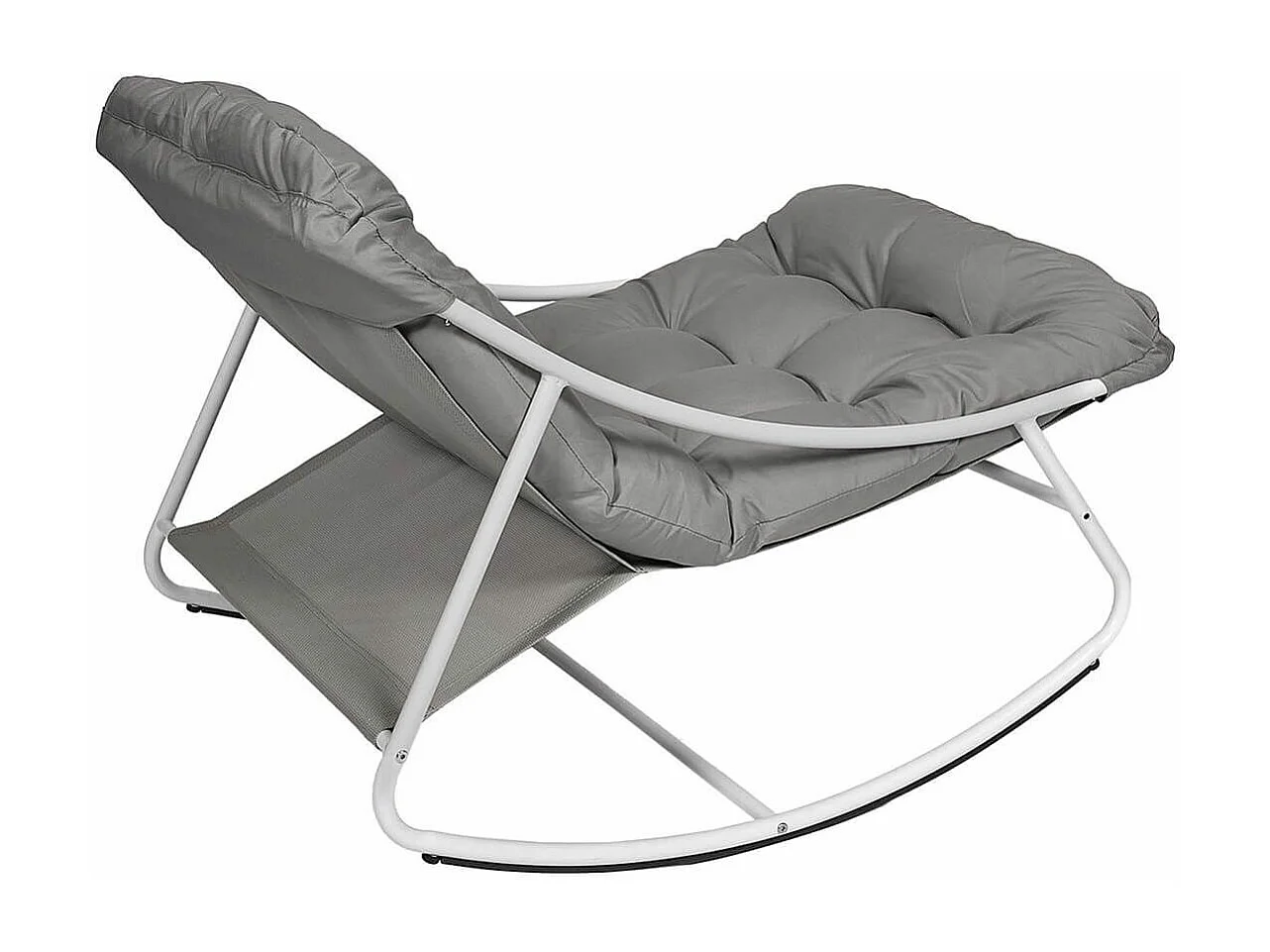 SABHA - Fauteuil à Bascule en Métal Blanc et Textilène avec Coussin d'assise Taupe
