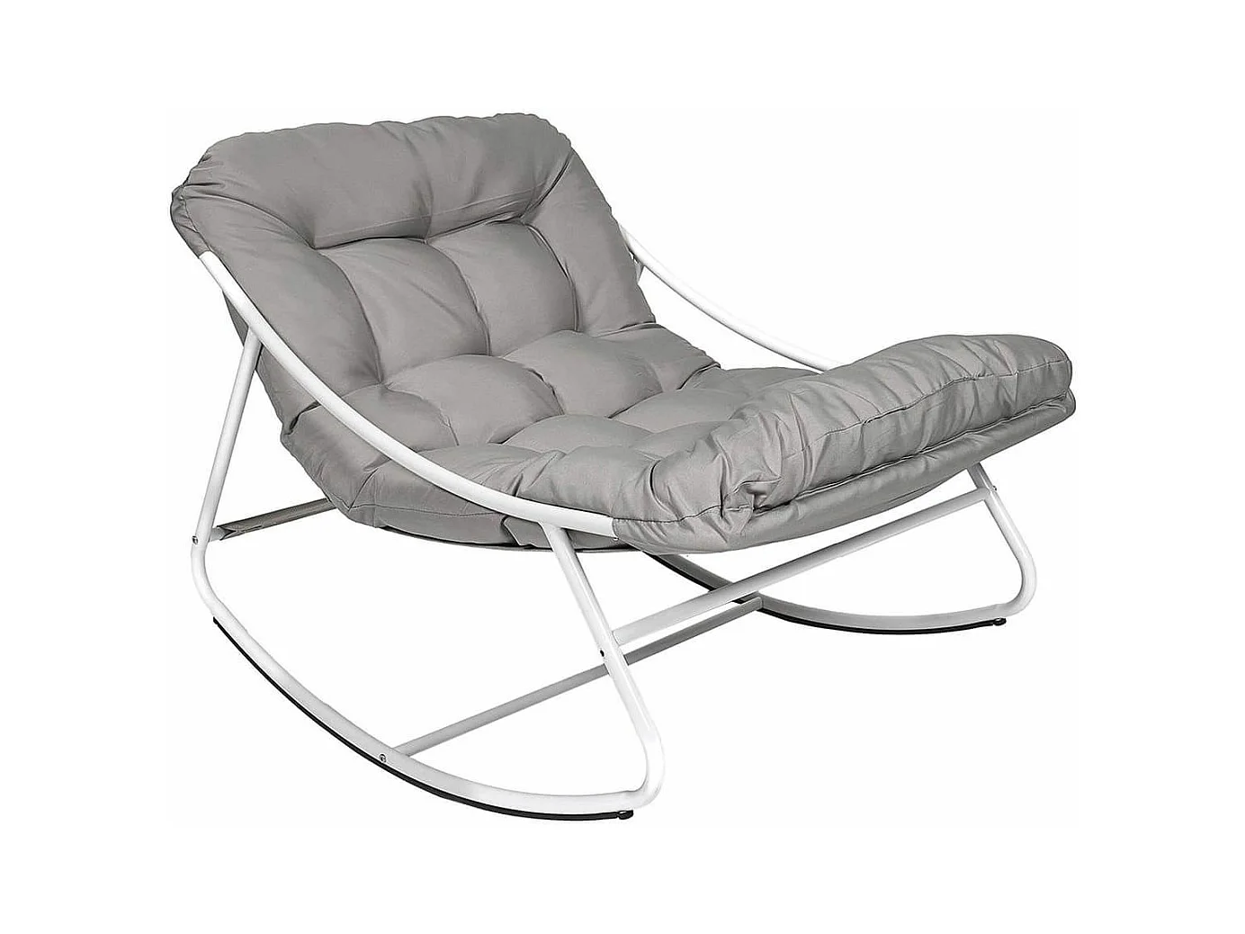 SABHA - Fauteuil à Bascule en Métal Blanc et Textilène avec Coussin d'assise Taupe