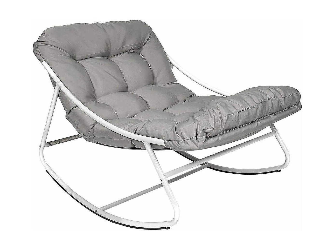 SABHA - Fauteuil à Bascule en Métal Blanc et Textilène avec Coussin d'assise Taupe