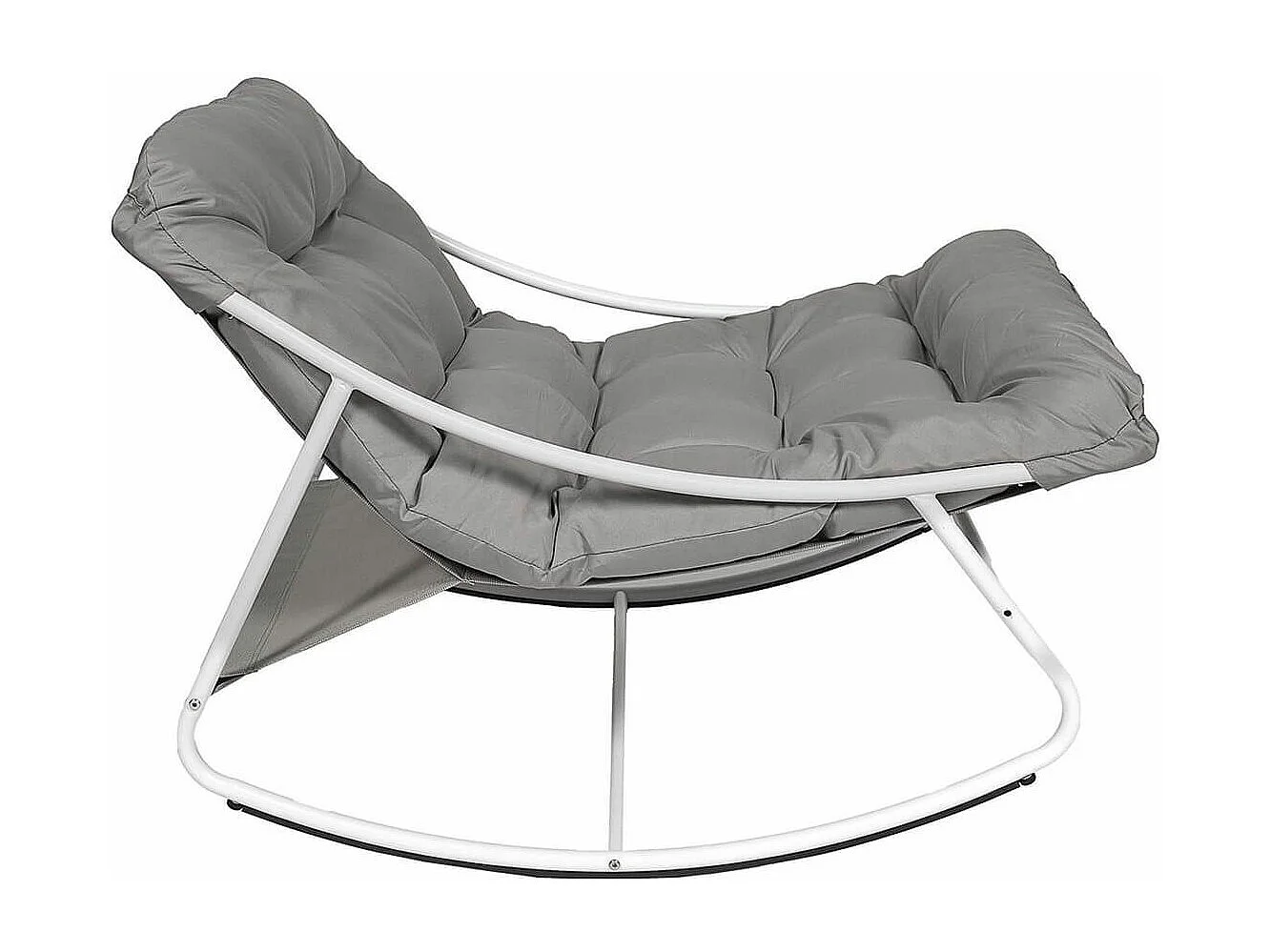 SABHA - Fauteuil à Bascule en Métal Blanc et Textilène avec Coussin d'assise Taupe