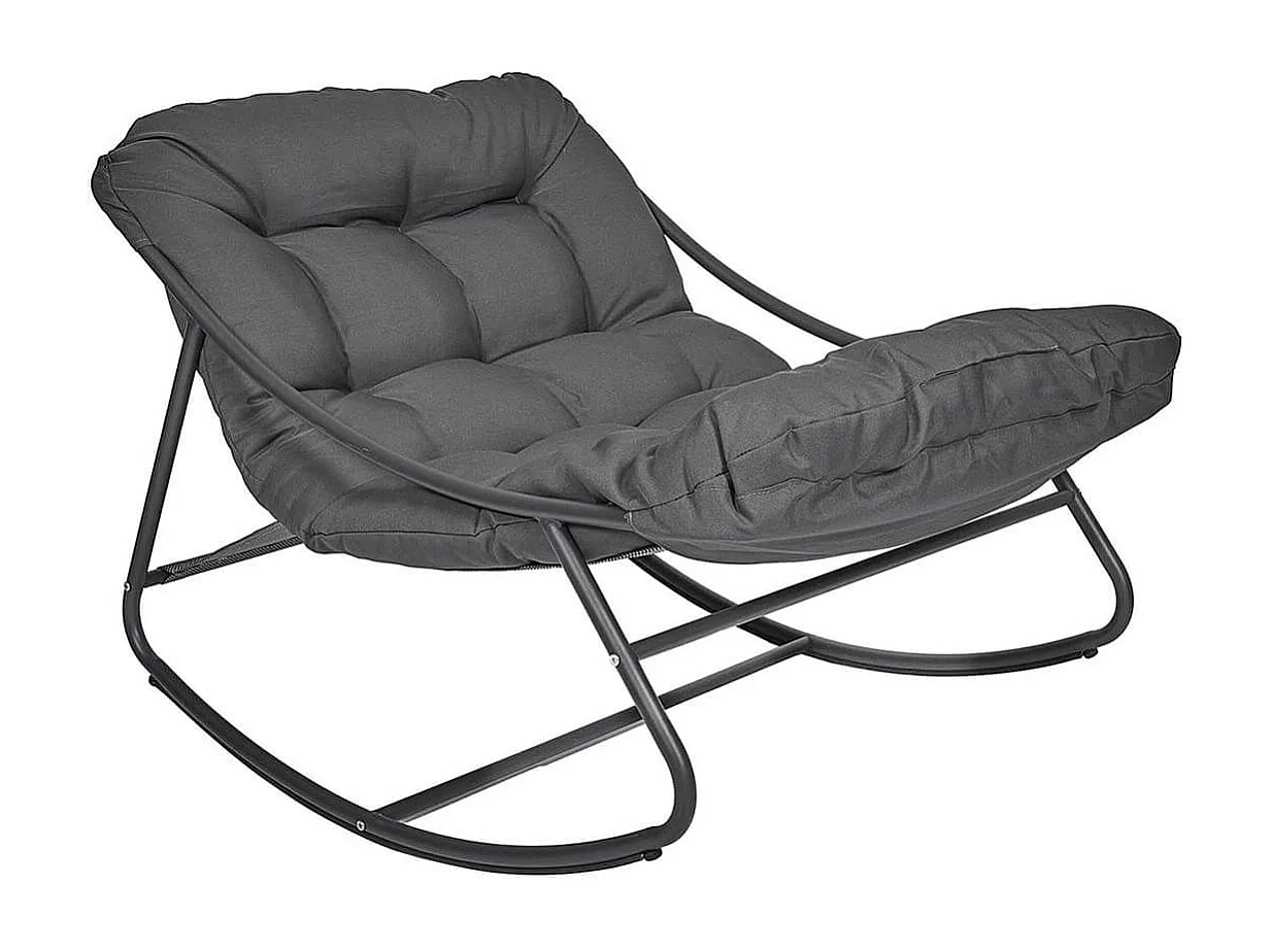 SABHA - Fauteuil à Bascule en Métal et Textilène Gris avec Coussin Gris