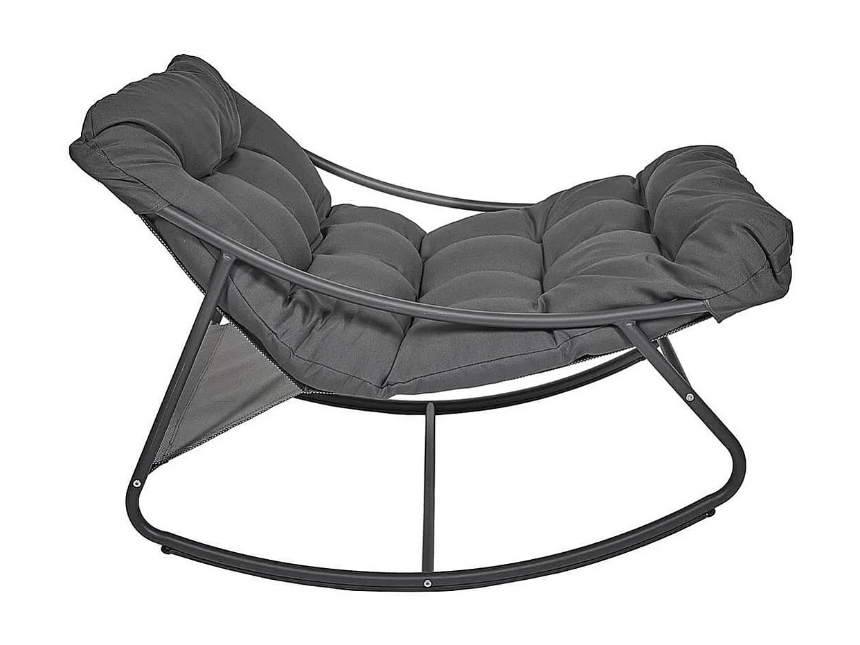 SABHA - Fauteuil à Bascule en Métal et Textilène Gris avec Coussin Gris