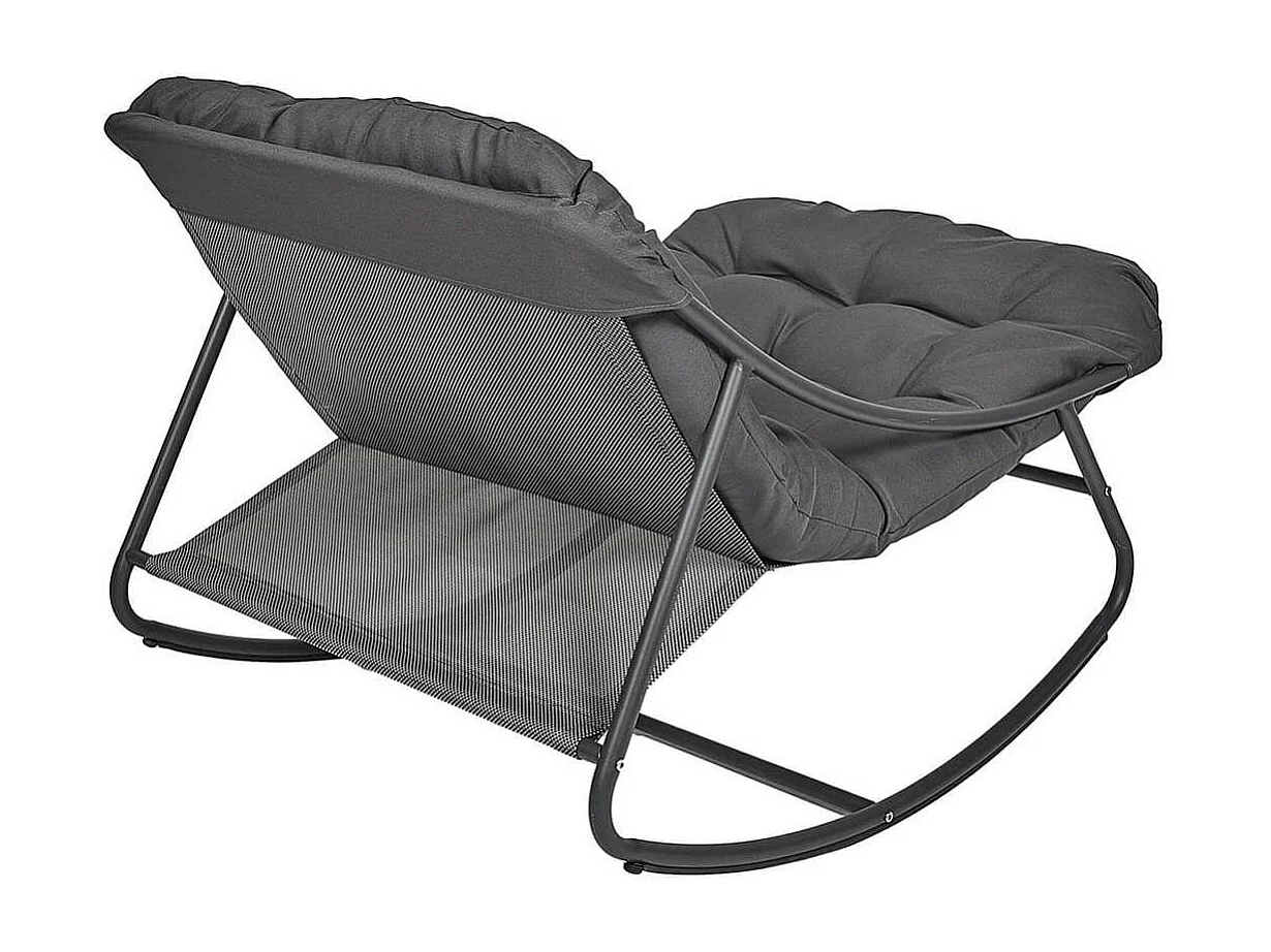 SABHA - Fauteuil à Bascule en Métal et Textilène Gris avec Coussin Gris