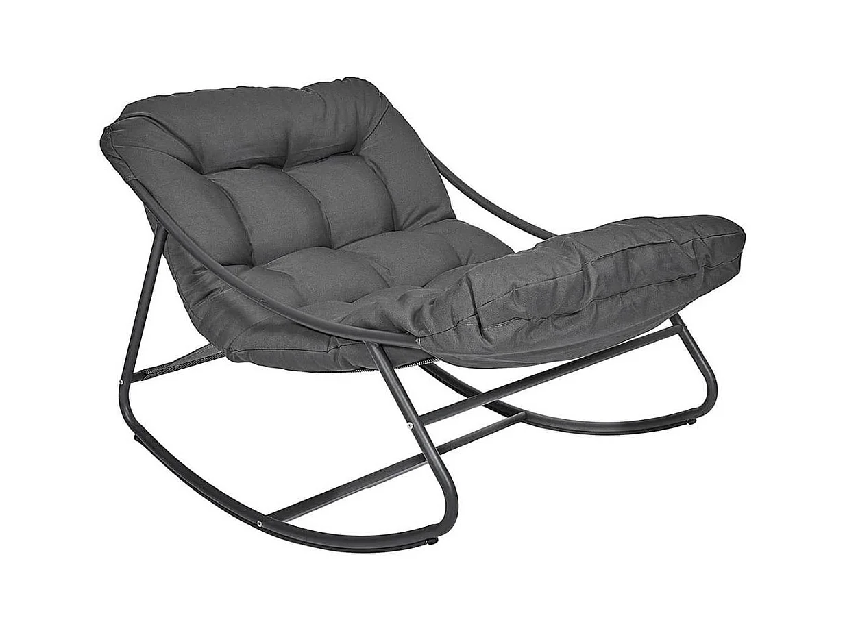 SABHA - Fauteuil à Bascule en Métal et Textilène Gris avec Coussin Gris