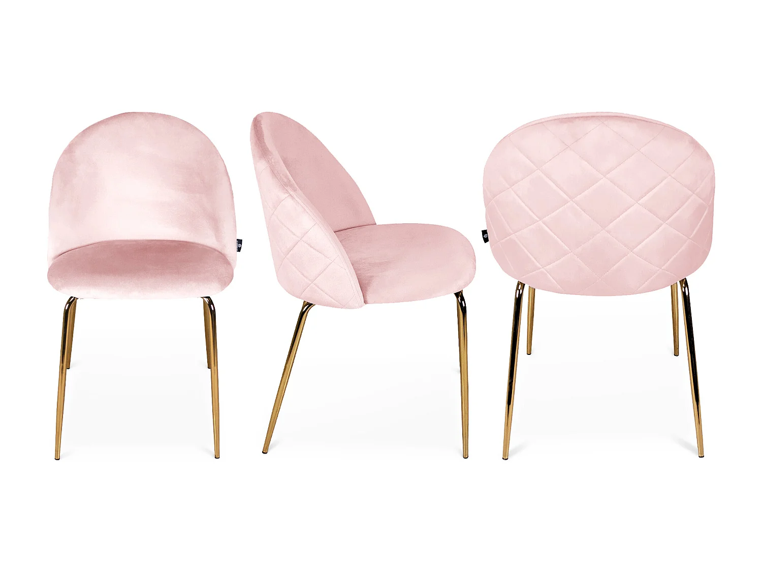 Sedia da pranzo imbottita in velluto rosa piede metallo dorato - Nicole (2pz)