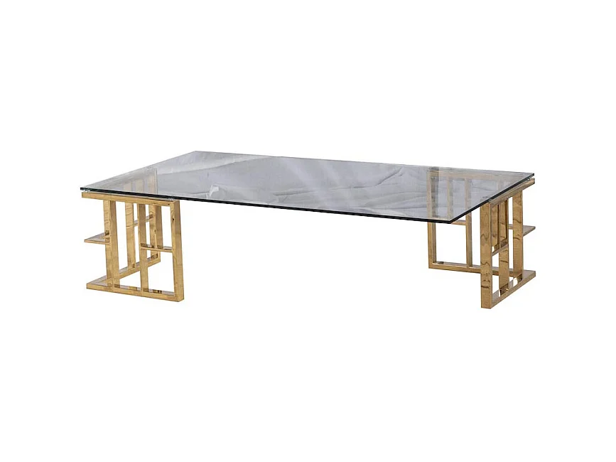 Table basse rectangle LEO - Verre/Gold -  Acier / Verre