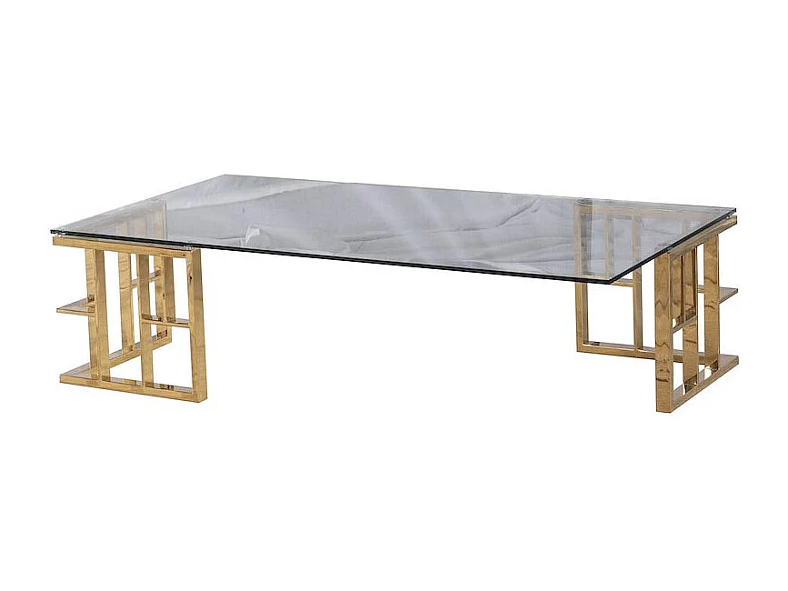 Table basse rectangle LEO - Verre/Gold -  Acier / Verre