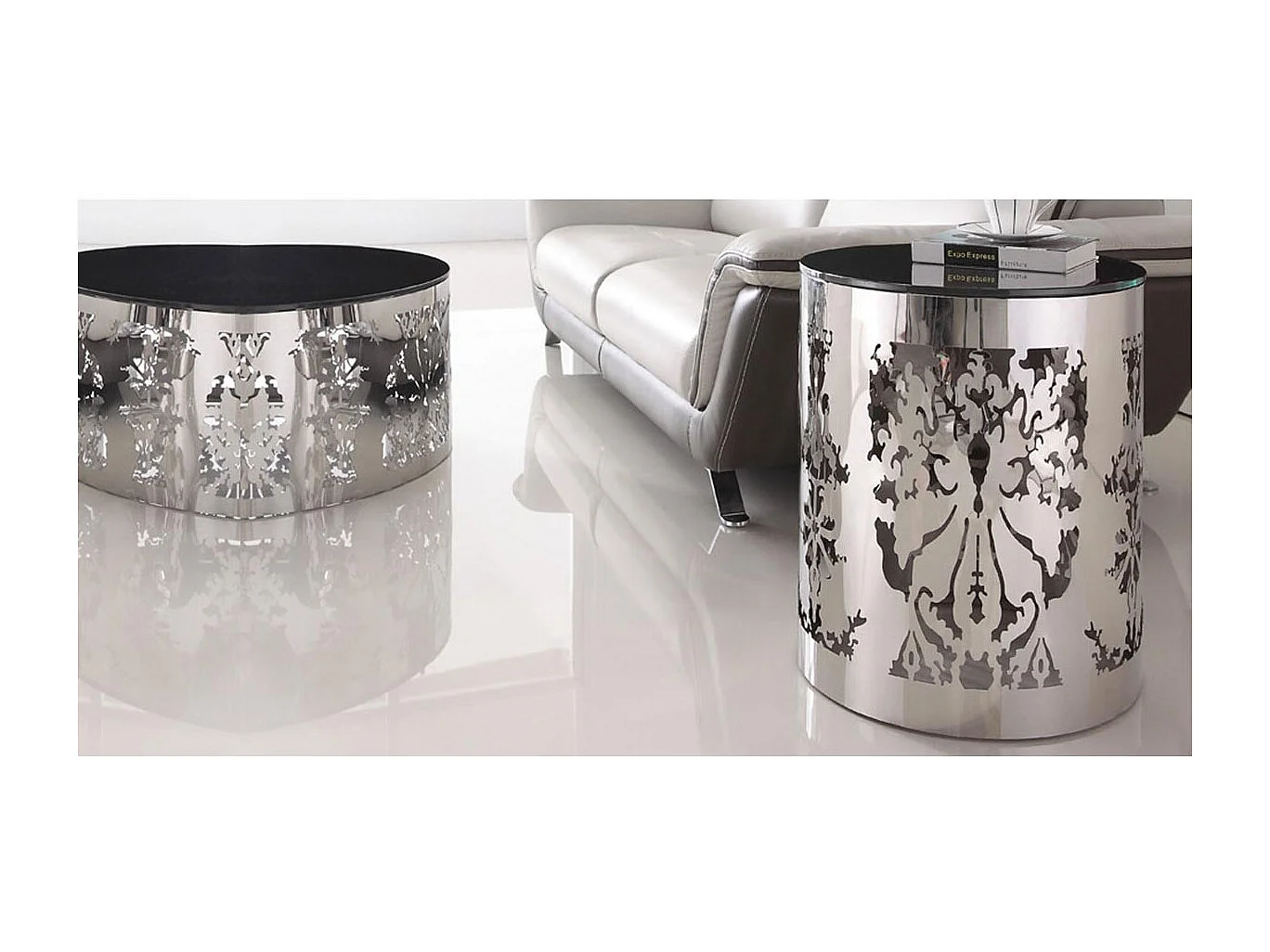 Table d'appoint verre GLOSSY - Noir - Noir