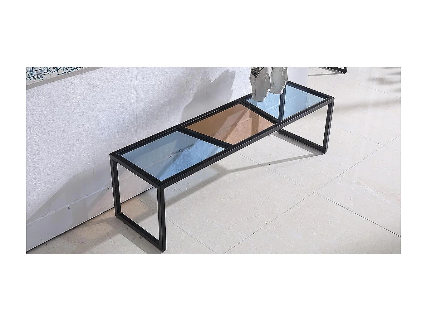 Meuble TV verre ESPRIT - Marron / Bleu Noir