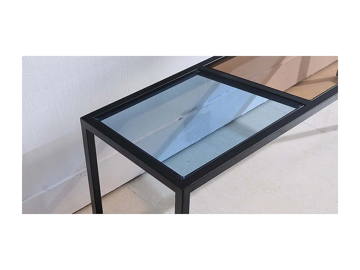 Meuble TV verre ESPRIT - Marron / Bleu Noir