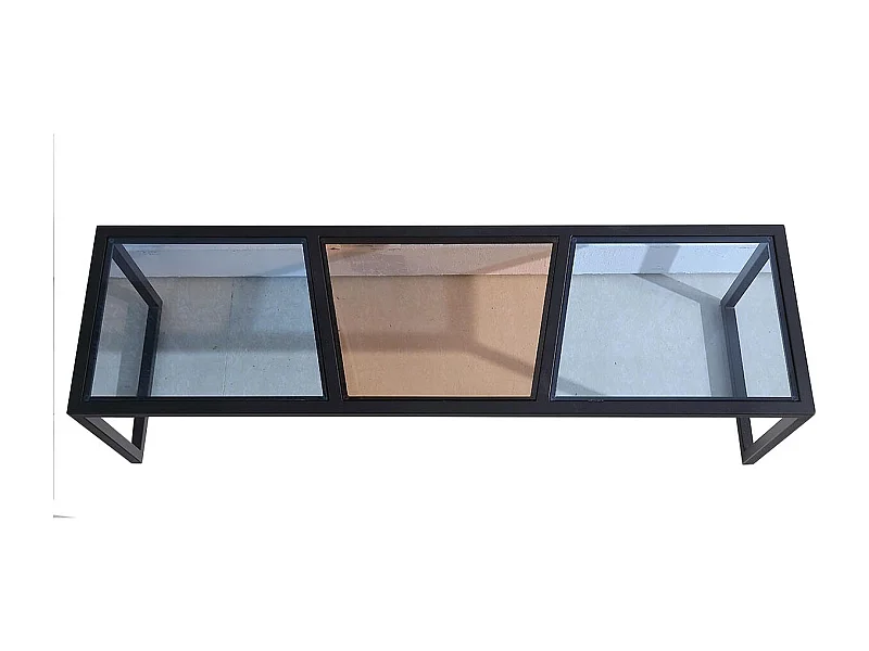 Meuble TV verre ESPRIT - Marron / Bleu Noir